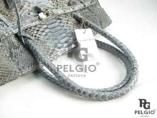 PELGIO New Genuine Python Belly Skin Leather Tote Handbag Gray Free 