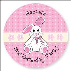  Pink Bunny   24 Round Personalized Birthday Party Sticker 