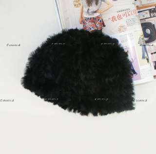 Black Real farms REX RABBIT Fur Knit Hat/Scarf/Cape Fashion  