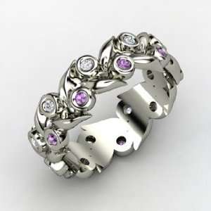 Orange Blossom Wreath Ring, 14K White Gold Ring with Amethyst 