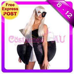 New Lady Gaga Black rock queen fancy dress costume with Wig, Mask Size 