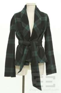 DVF Diane Von Furstenberg Navy & Green Tartan Wool Jacket Size 6 