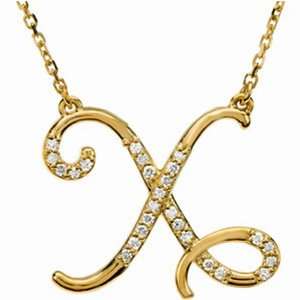  14k Yellow Gold Exhilarating X Initial Diamond Necklace 