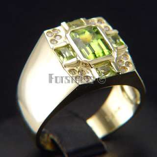 Natural Peridot Diamond 10k Solid Gold MensRing r00127  