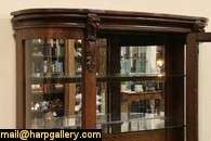 Curved Glass Lion Head Oak 1900 China or Curio Cabinet  