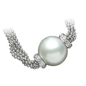   Wht Gold S. Sea Cult. Pearl Diamond Necklace 15mm Round   JewelryWeb