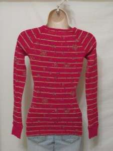 SO Girls Pink Striped Waffle Knit Long Sleeve Form Fitting Layering 
