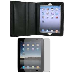  IPAD 2 slim fit black leather case with screen protector combo 