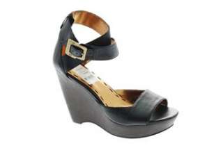 Nine West NEW Loungen Womens Wedges Sandals Black Medium Leather 8 