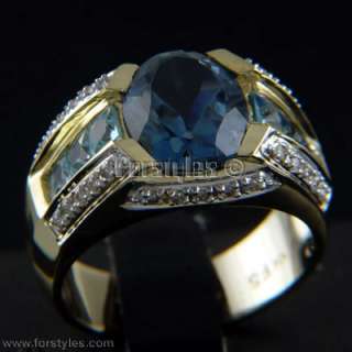 Natural Topaz Diamonds 14K Solid Gold Mens Ring r10200  