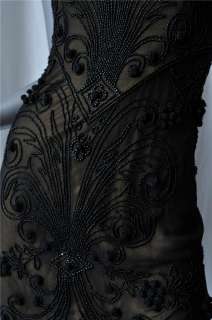 LES HABITUDES Black *SILK* Beaded Exotic Floral Pattern Formal Gown 