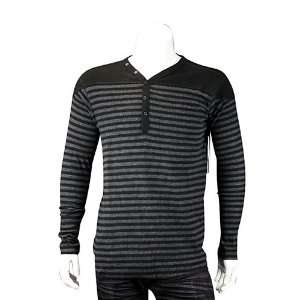  Solid Shoulder Double Striped Henley Thermal Black. Size 