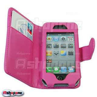 Hot Pink Wallet Flip Leather Case Cover For iPhone 4  
