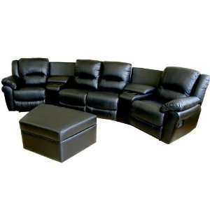   Leather Curved 7 pcs Home Theater Sectional In Black