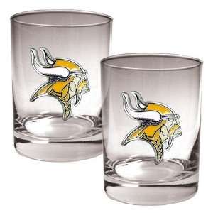  Minnesota Vikings NFL 2pc Rocks Glass Set   Primary logo 