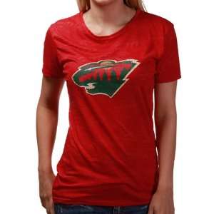  Minnesota Wild Ladies Red Burnout Logo Premium T shirt 
