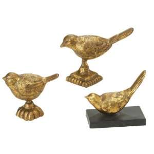   Adorable Distressed Gold Bird Figurines with Bases
