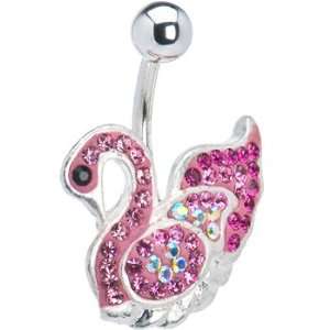  Pink Swan Cubic Zirconia Belly Ring Jewelry