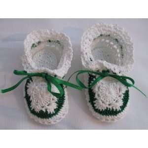   Crocheted Green and White Baby Booties by Mennonites 