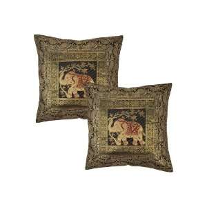 Indian Elephant Pillow Cushion Cover Set India Banarsi Brocade Work 
