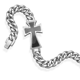 Stainless Steel Mens Black Maltese Cross Bracelet  