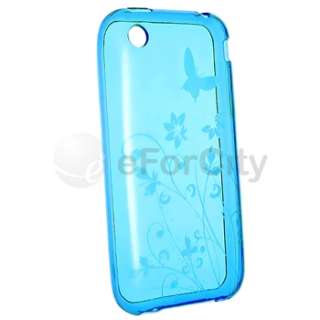   Rubber Case Cover For Iphone 3G 3GS Flower Clear Blue Accessory  