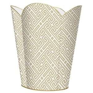  Tan & White Fret Pattern Wastepaper Basket fluted