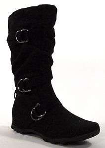 Isac Soda Fashion Mid calf Buckles Boot Black Faux Suede  