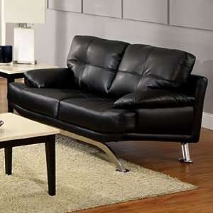  Black Stone Bonded Leather Match Love Seat in Black Finish 