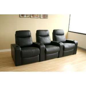   Interiors Black or Brown Leather 3 Piece Theater Seating Home