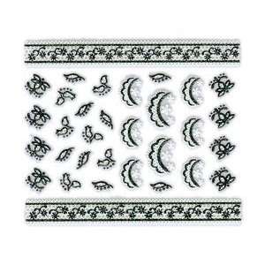Iridescent Glitter White & Black Floral Doily Nail Stickers/Decals
