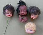   Lot 3 Doll Heads & Native American Doll w/ Freckles Japan Hong Kong