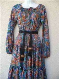 Vintage 70s PEASANT DRESS Tiered Gypsy Hippie Boho S M  