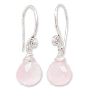  Rose quartz dangle earrings, Subtle Jewelry