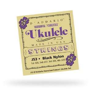  DAddario J53 Hawaiian Ukulele Black Nylon Set Musical 