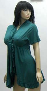 V323S TEAL/BLOUSE TOP CROSS OVER RUFFLED JER M L 1X 2X  