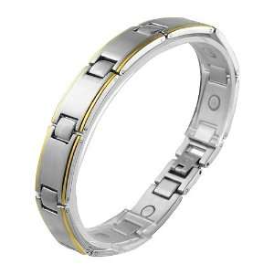   Stainless Steel Link Magnetic Bracelet with Gold PVD (8 IN) Jewelry