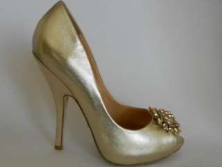 New Elegant $245 Badgley Mischka LISSA Gold Leather Peep Toe US 5.5 