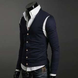 Mens Insert Color Wool Cardigan Sweater Tops Shirt Z04  