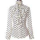 New Womens Ruffle Front high neck polka dot Print Top Shirt Blouse S 