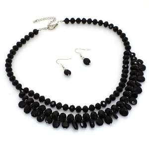 Faceted Stone Necklace Set; 18L; Matching earrings; Jet stone beads 