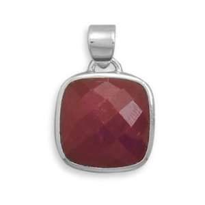  15mm Square Rough cut Ruby Pendant Set In Sterling Silver 
