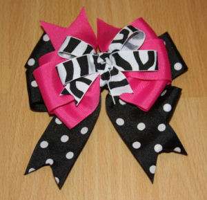 BOUTIQUE PINK BLACK MULTI LAYERED FULL HAIR BOW NEW  