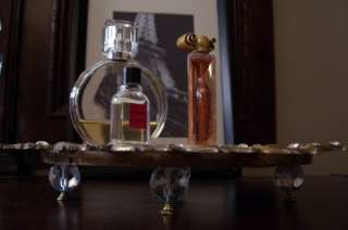 Italian Brass Rhinestone Crystal Perfume Trinket Tray  