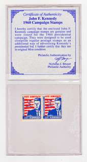 KENNEDY 1960 Campaign Stamps w/ COA MNH  