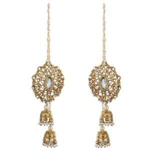 Designer Gold Plated Kundan Jhoomka Earring with Pearls 