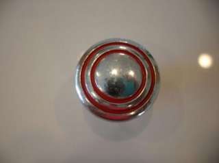 Vtg 40s 50s CHROME drawer cabinet door KNOBS pulls RED Lines Circles 