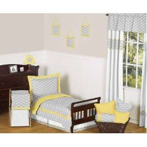  Yellow and Gray Zig Zag Toddler Bedding 5pc Set by JoJO 