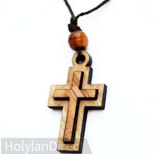  Olive Wood Classic Double Layer Cross Pendant (Necklace 