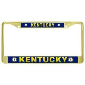  Kentucky State Name Flag Gold Tone Metal License Plate 